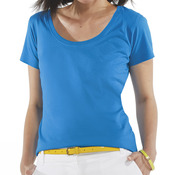 LA T Ladies' Fine Jersey Deep Scoop Neck Longer Length T-Shirt